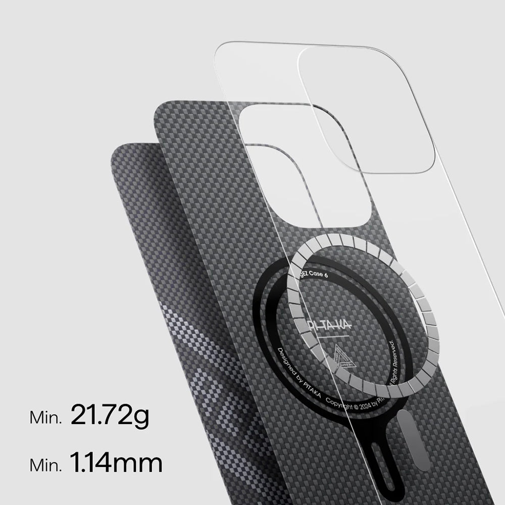 Pitaka Tactile Woven Rebuilding Serisi iPhone 16 Pro M-safe Şarj Özellikli Aramid Fiber Re-TROS Tasarımlı Kılıf Pitaka Tactile Woven Rebuilding Serisi iPhone 16 Pro M-safe Şarj Özellikli Aramid Fiber Re-TROS Tasarımlı Kılıf